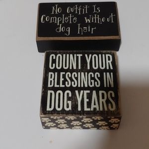 2 decorative wooden dog saying blocks